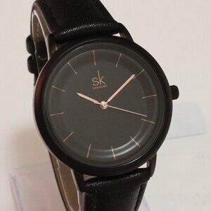 Ladies Dress Quartz Watch Black Dial Black Strap 38mm